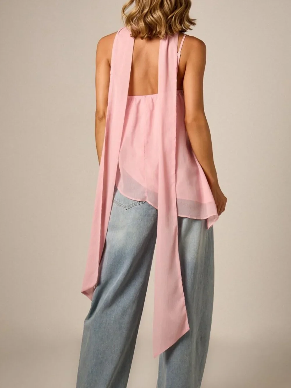 Pink Casual Women's Tie Dye Asymmetric Cloak Sleeve Long Chiffon Top